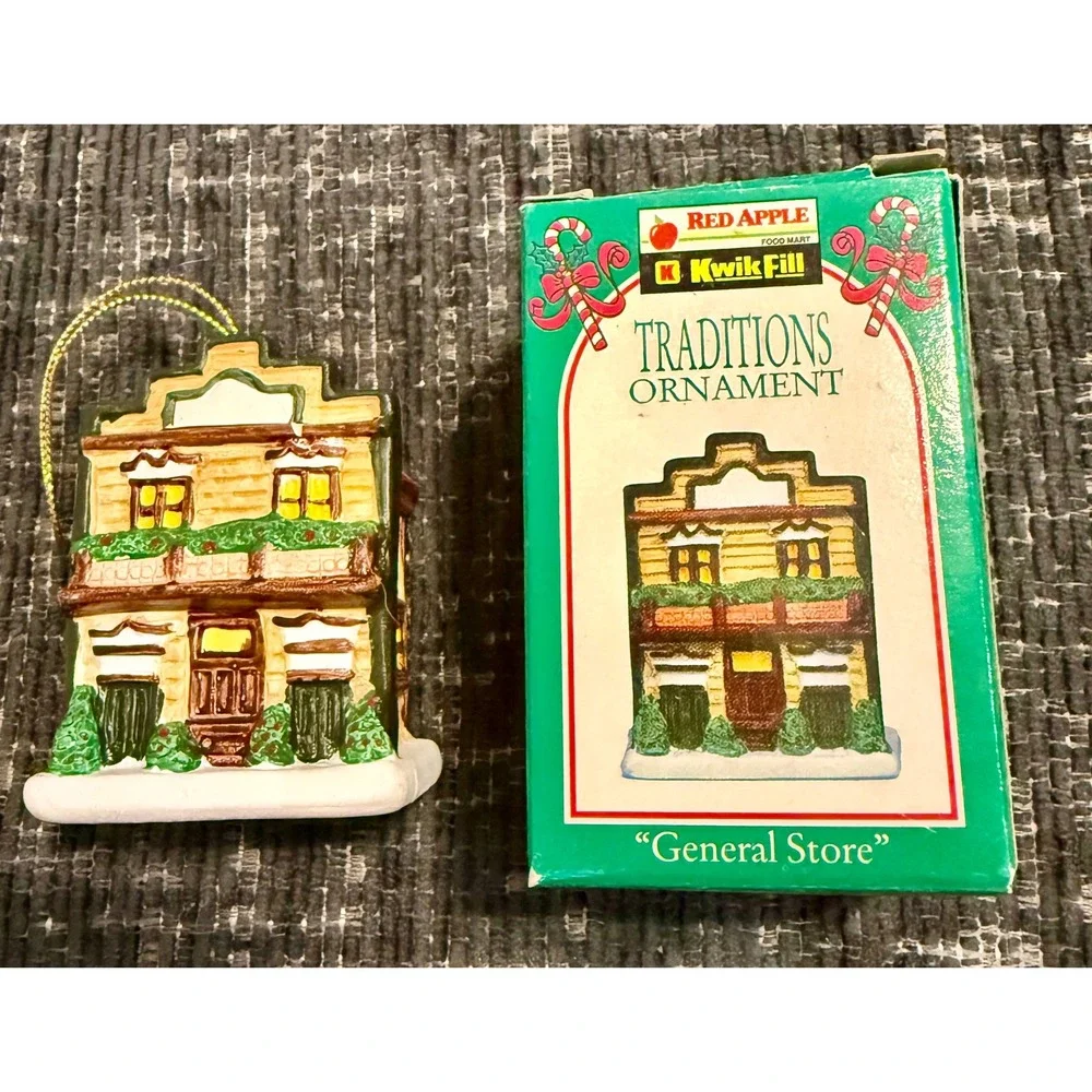 Kwik Fill General Store Ornament 1994 Ceramic Vintage Boxed (has chip)